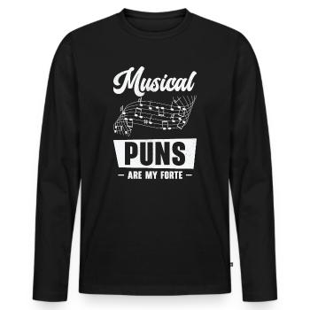 Music Forte Musical Pun Musician Music Note - Men's Premium Organic Long Sleeve Shirt - black - Front - Nico (187cm)