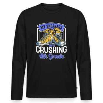 Kids Back to School Crush Sneakers for 4th Grade - Men's Premium Organic Long Sleeve Shirt - black - Front - Nico (187cm)