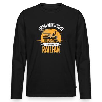 Ferroequinologist Train Railfan Locomotive Hobby - Men's Premium Organic Long Sleeve Shirt - black - Front - Nico (187cm)