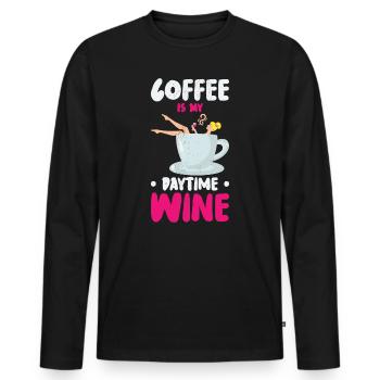 Café Caféine Vin Boire Café Addict - T-shirt manches longues Premium bio Homme - noir - Devant - Nico (187cm)