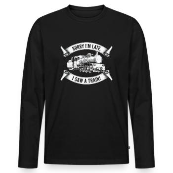 Train Locomotive Hobby Trainspotting Railfan - Men's Premium Organic Long Sleeve Shirt - black - Front - Nico (187cm)