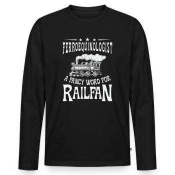 Ferroequinologist Train Railfan Locomotive Hobby - Men's Premium Organic Long Sleeve Shirt - black - Front - Nico (187cm)