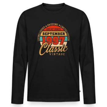 Retro 25 Years September 1997 Birthday Vintage - Men's Premium Organic Long Sleeve Shirt - black - Front - Nico (187cm)