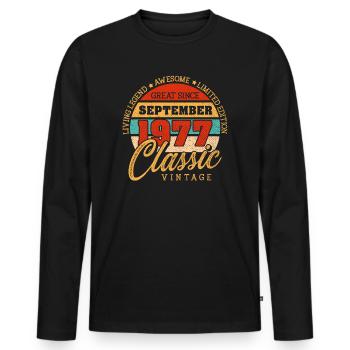 Rétro 45 ans Septembre 1977 anniversaire Vintage - T-shirt manches longues Premium bio Homme - noir - Devant - Nico (187cm)