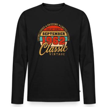 Rétro 60 ans Septembre 1962 Anniversaire Vintage - T-shirt manches longues Premium bio Homme - noir - Devant - Nico (187cm)