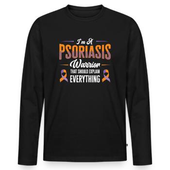 Psoriasis Guerrier Lavande Orange Ruban Sensibilisation - T-shirt manches longues Premium bio Homme - noir - Devant - Nico (187cm)
