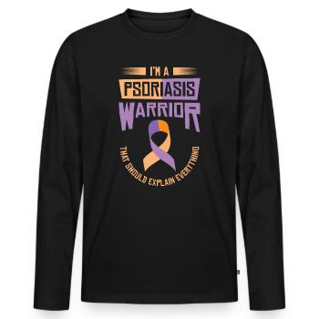 Psoriasis Guerrier Lavande Orange Ruban Sensibilisation - T-shirt manches longues Premium bio Homme - noir - Devant - Nico (187cm)