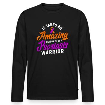 Psoriasis Warrior Incroyable Ruban Orange Lavande - T-shirt manches longues Premium bio Homme - noir - Devant - Nico (187cm)