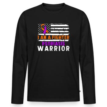 Psoriasis Warrior Fighter Ruban orange lavande - T-shirt manches longues Premium bio Homme - noir - Devant - Nico (187cm)