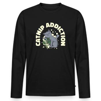 Dépendance à l’herbe à chat Propriétaire de chat Animal de compagnie - T-shirt manches longues Premium bio Homme - noir - Devant - Nico (187cm)