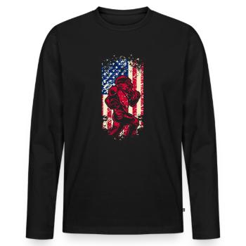 American Football Flag Patriotic Sports Football - Men's Premium Organic Long Sleeve Shirt - black - Front - Nico (187cm)