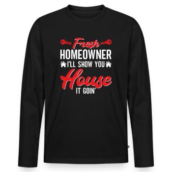 Inauguration de nouveaux propriétaires fraîche - T-shirt manches longues Premium bio Homme - noir - Devant - Nico (187cm)