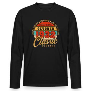 Retro 90 Years October 1932 Birthday Vintage Bday - Men's Premium Organic Long Sleeve Shirt - black - Front - Nico (187cm)