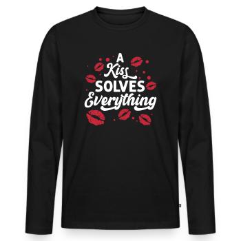Problème Kissing Solution Relation Partenaire Baiser - T-shirt manches longues Premium bio Homme - noir - Devant - Nico (187cm)
