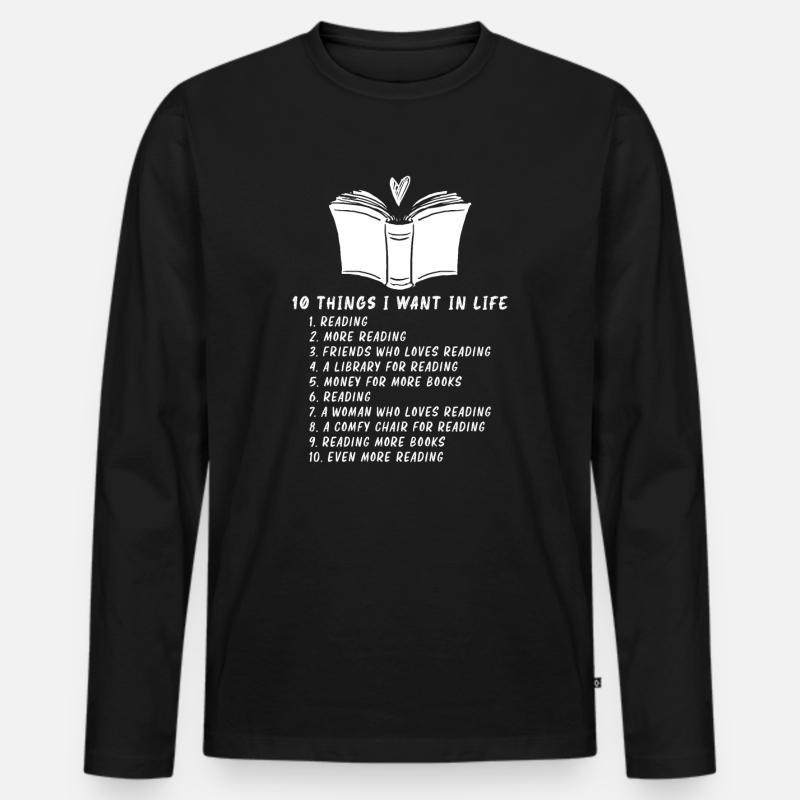 Reading Book Literature Bookworm Learning - Männer Premium Bio Langarmshirt - Schwarz