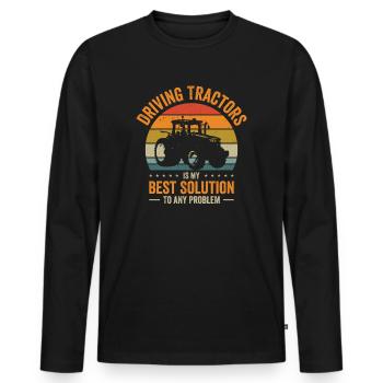 Problem Solution Tractor Farming Agriculture - Men's Premium Organic Long Sleeve Shirt - black - Front - Nico (187cm)