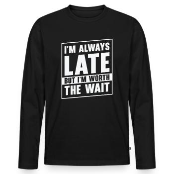 Travailleur occupé en retard - T-shirt manches longues Premium bio Homme - noir - Devant - Nico (187cm)