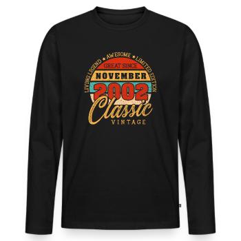 Retro 20 Jahre November 2002 Geburtstag Vintage - Männer Premium Bio Langarmshirt - Schwarz - Vorne - Nico (187cm)