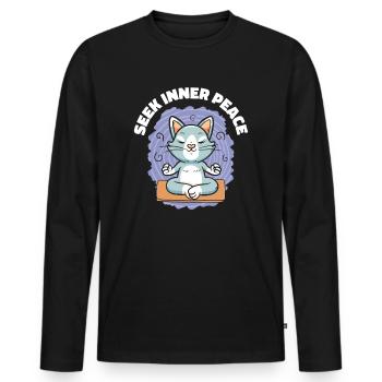 Serenity Cat Yoga Cat Propriétaire Méditation - T-shirt manches longues Premium bio Homme - noir - Devant - Nico (187cm)