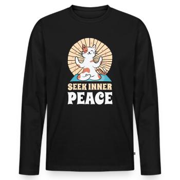 Serenity Cat Yoga Cat Propriétaire Méditation - T-shirt manches longues Premium bio Homme - noir - Devant - Nico (187cm)
