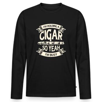 Busy Cigar Lover Smoking Cigarette Smoker - Men's Premium Organic Long Sleeve Shirt - black - Front - Nico (187cm)
