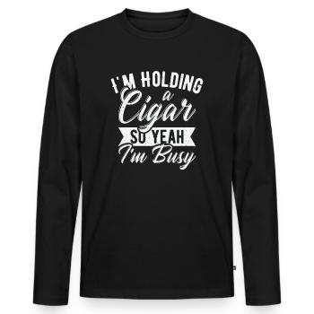 Busy Cigar Lover Smoking Cigarette Smoker - Men's Premium Organic Long Sleeve Shirt - black - Front - Nico (187cm)