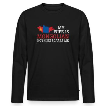 Rien ne me fait peur Femme mongole Mongolie - T-shirt manches longues Premium bio Homme - noir - Devant - Nico (187cm)