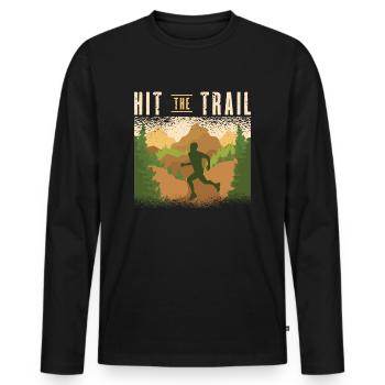 Courir dans la forêt Course en sentier Coureurs Jogging Joggers - T-shirt manches longues Premium bio Homme - noir - Devant - Nico (187cm)
