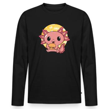 Axolotl Pet Cute Eating Burger and Drinks - Men's Premium Organic Long Sleeve Shirt - black - Front - Nico (187cm)