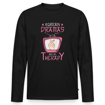 Kdrama Binge Watching Korean Drama Therapy Kpop - Men's Premium Organic Long Sleeve Shirt - black - Front - Nico (187cm)