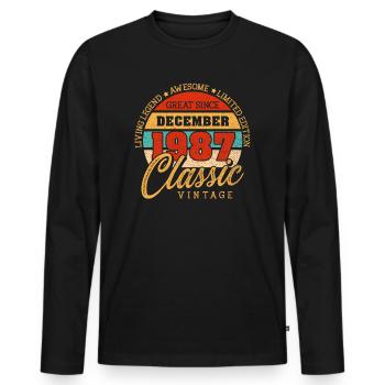 Retro 35 Jahre Dezember 1987 Geburtstag Vintage - Männer Premium Bio Langarmshirt - Schwarz - Vorne - Nico (187cm)