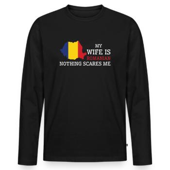 Nothing Scares Me Romanian Wife Romania - Men's Premium Organic Long Sleeve Shirt - black - Front - Nico (187cm)