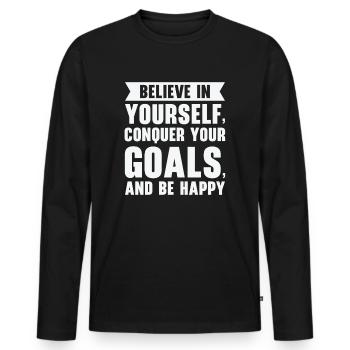 Ziel Leben Zitate Glücklich Positive Botschaft - Männer Premium Bio Langarmshirt - Schwarz - Vorne - Nico (187cm)