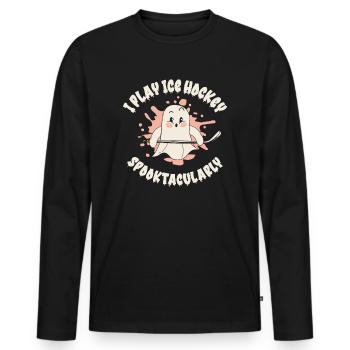 Sports de hockey sur glace Saison d’Halloween Joueur fantôme - T-shirt manches longues Premium bio Homme - noir - Devant - Nico (187cm)