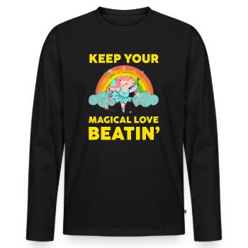 Rainbow Animal Singing Playing Unicorn Lover - Men's Premium Organic Long Sleeve Shirt - black - Front - Nico (187cm)