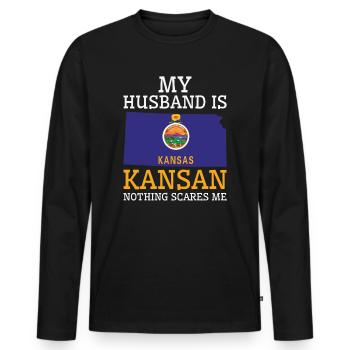 Nothing Scares Me Kansan Husband Kansas - Men's Premium Organic Long Sleeve Shirt - black - Front - Nico (187cm)