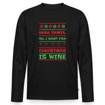 Dear Santa Christmas Wine Holiday Drinking Wine - Men's Premium Organic Long Sleeve Shirt - black - Front - Nico (187cm)