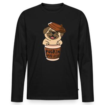 Pugkin Spice Latte Coffee Pumpkin Spice Pug Owner - Men's Premium Organic Long Sleeve Shirt - black - Front - Nico (187cm)