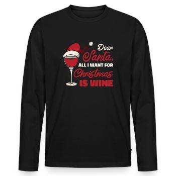 Dear Santa Christmas Wine Holiday Drinking Wine - Men's Premium Organic Long Sleeve Shirt - black - Front - Nico (187cm)