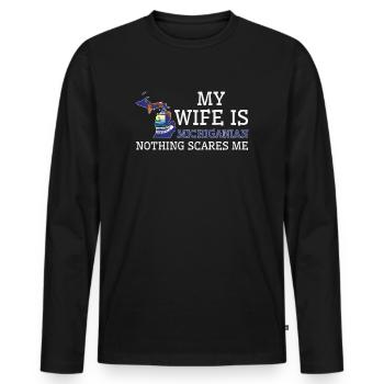 Rien ne me fait peur femme du Michigan - T-shirt manches longues Premium bio Homme - noir - Devant - Nico (187cm)