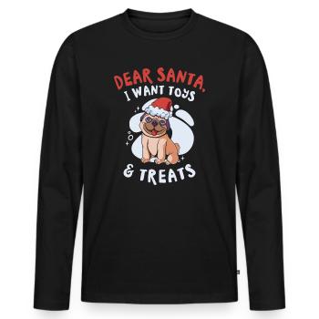 Cher Père Noël Chien Carlin Pet - T-shirt manches longues Premium bio Homme - noir - Devant - Nico (187cm)