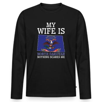 Nichts macht mir Angst North Dakotan Frau North - Männer Premium Bio Langarmshirt - Schwarz - Vorne - Nico (187cm)