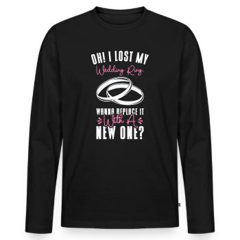 Couple Relationship Wedding Ring Pick Up Lines - Men's Premium Organic Long Sleeve Shirt - black - Front - Nico (187cm)