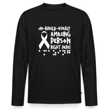 Conscience de la cécité aveugle en braille - T-shirt manches longues Premium bio Homme - noir - Devant - Nico (187cm)
