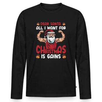 Dear Santa Christmas Gym Training Holiday Workout - Men's Premium Organic Long Sleeve Shirt - black - Front - Nico (187cm)