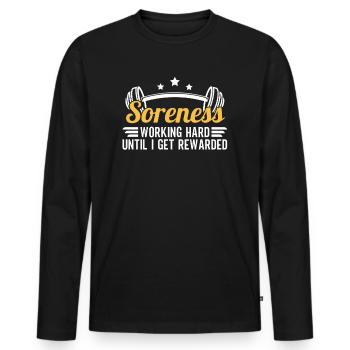 Soreness Workout Gym Lover Hard Work Fitness - Men's Premium Organic Long Sleeve Shirt - black - Front - Nico (187cm)