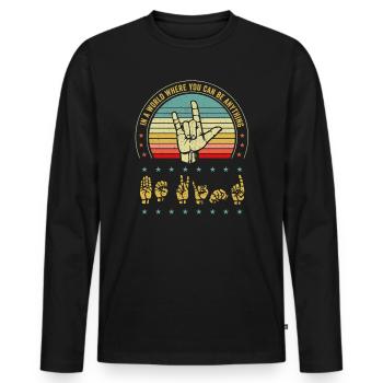 Amerikanische Gebärdensprache ASL Be Kind - Männer Premium Bio Langarmshirt - Schwarz - Vorne - Nico (187cm)