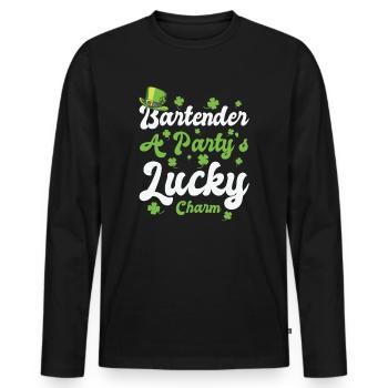St. Patrick's Day Kleeblatt Kleeblatt Barkeeper - Männer Premium Bio Langarmshirt - Schwarz - Vorne - Nico (187cm)