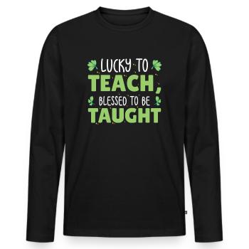 St. Patrick's Day Teaching Lucky Shamrock Clover - Men's Premium Organic Long Sleeve Shirt - black - Front - Nico (187cm)