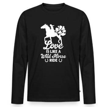 Saint-Valentin Equitation Love Horse Silhouette - T-shirt manches longues Premium bio Homme - noir - Devant - Nico (187cm)